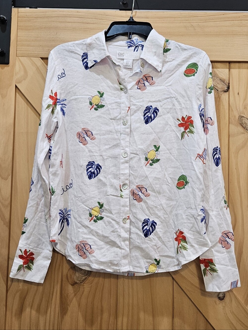 NWT | C&C California White Italian Beachy Motif Button-Down Shirt | Small